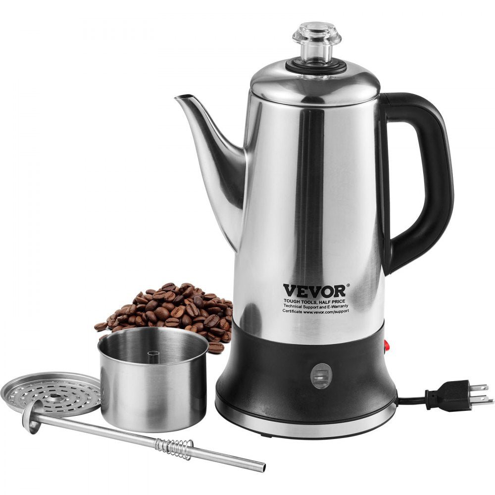 VEVOR 12-Cup Electric Percolator Coffee Pot, 304 Stainless Steel Coffee Percolator with Keep Warm Function &