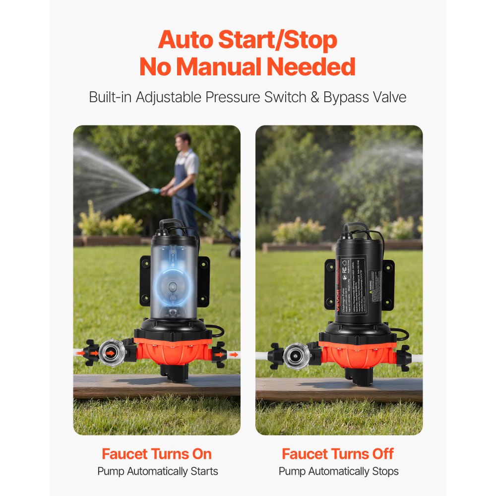 VEVOR Water Pressure Pump, 110V AC 5 GPM, 5-Chamber On Demand Electric Diaphragm Water Transfer Pump, 60 PSI Max