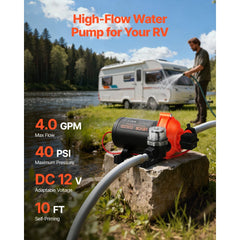 VEVOR RV Water Pump, 12V DC 4 GPM (15.1 L/min), 3-Chamber Self-Priming Diaphragm Water Pump with Automatic Pressure