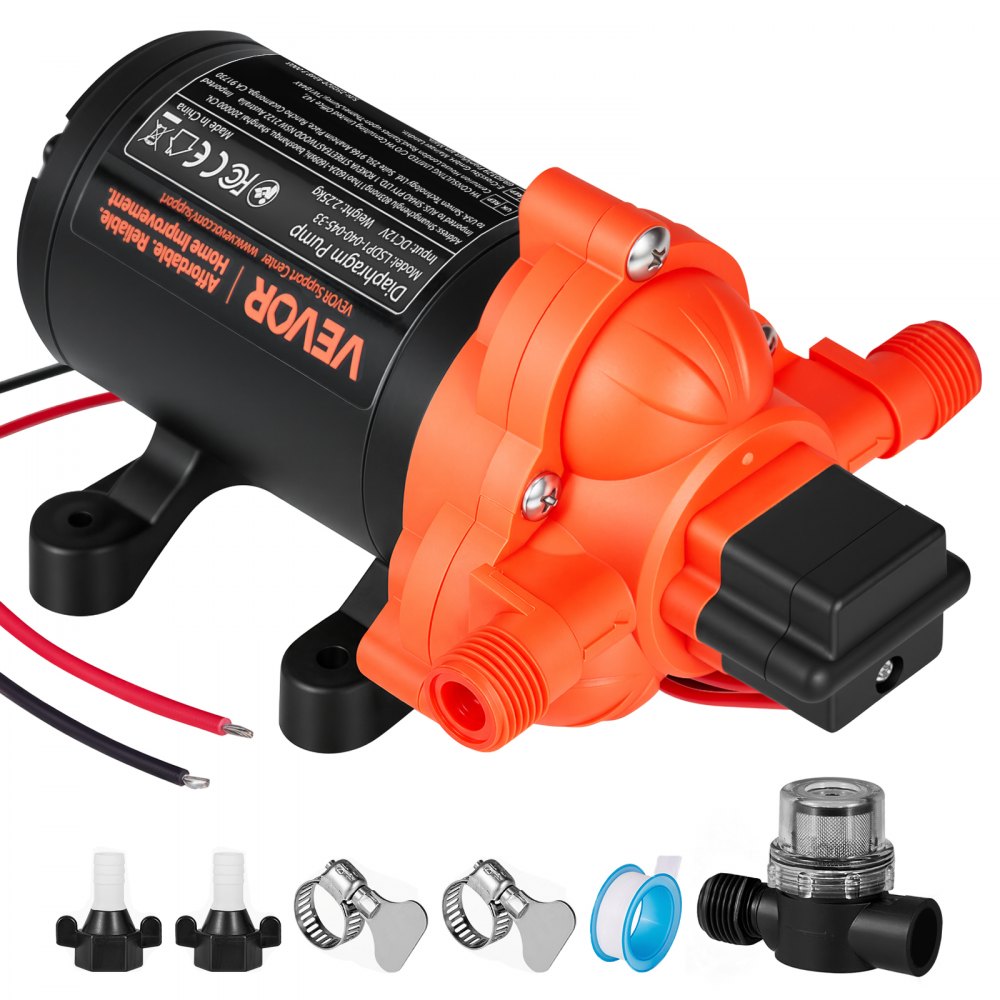 VEVOR RV Water Pump, 12V DC 4 GPM (15.1 L/min), 3-Chamber Self-Priming Diaphragm Water Pump with Automatic Pressure