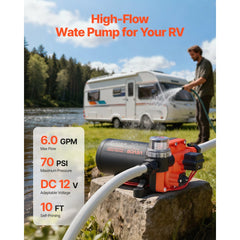 VEVOR RV Water Pump, 12V DC 6 GPM (22.7 L/min), 4-Chamber Self-Priming Diaphragm Water Pump with Automatic Pressure