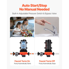VEVOR RV Water Pump, 12V DC 6 GPM (22.7 L/min), 4-Chamber Self-Priming Diaphragm Water Pump with Automatic Pressure
