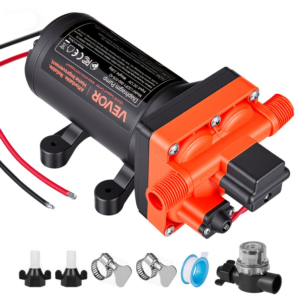 VEVOR RV Water Pump, 12V DC 6 GPM (22.7 L/min), 4-Chamber Self-Priming Diaphragm Water Pump with Automatic Pressure