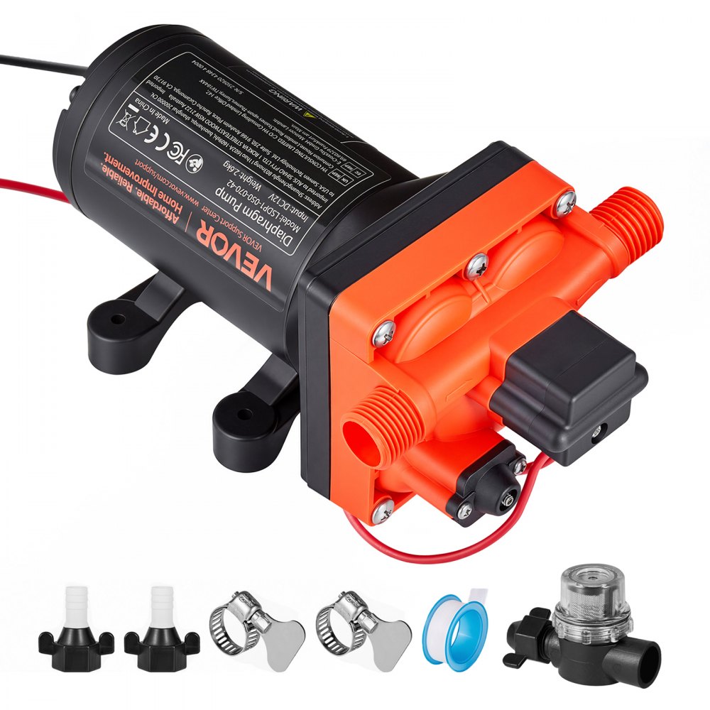 VEVOR RV Water Pump, 12V DC 5 GPM (18.9 L/min), 4-Chamber Self-Priming Diaphragm Water Pump with Automatic Pressure