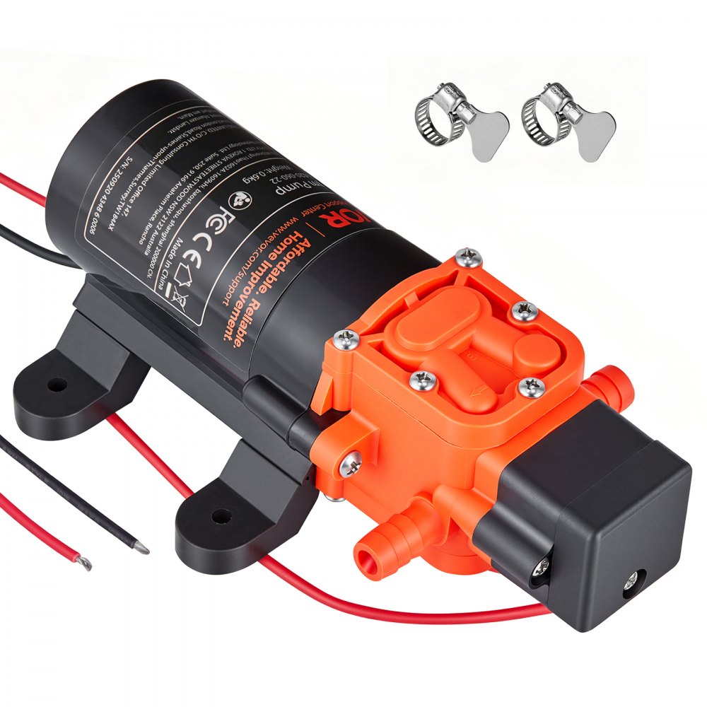 VEVOR Water Pressure Pump, 12V DC 1.2 GPM (4.5 L/min), 2-Chamber Self-Priming Diaphragm Water Pump with 2 Hose Clamps