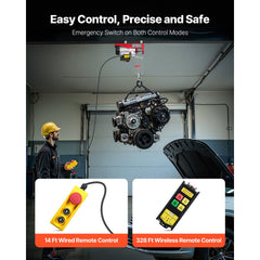VEVOR Electric Hoist, 1320 lbs 120V Electric Winch with 328 ft Wireless & 14 ft Wired Remote Control, 40 ft Single