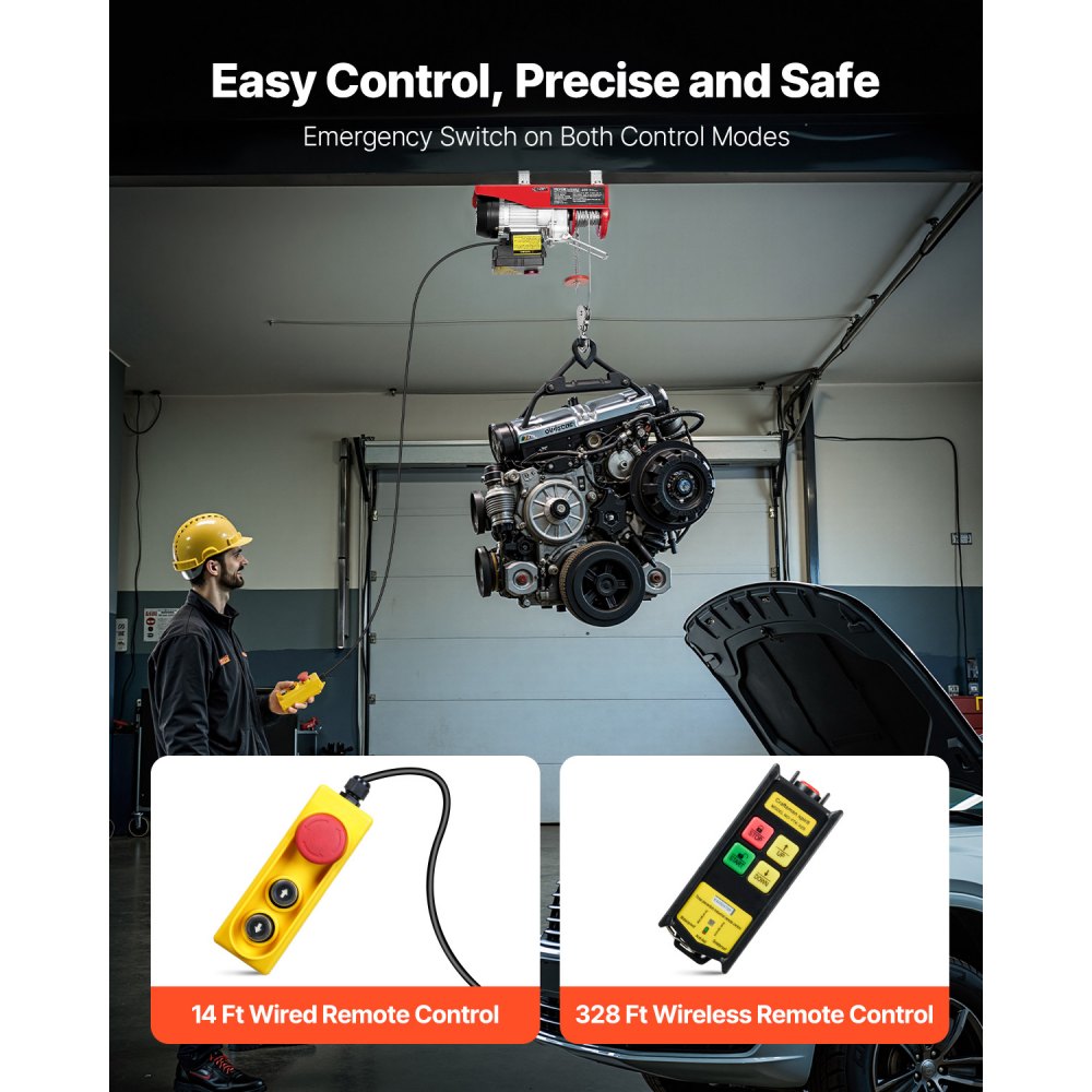 VEVOR Electric Hoist, 440 lbs 120V Electric Winch with 328 ft Wireless & 14 ft Wired Remote Control, 40 ft Single Cable
