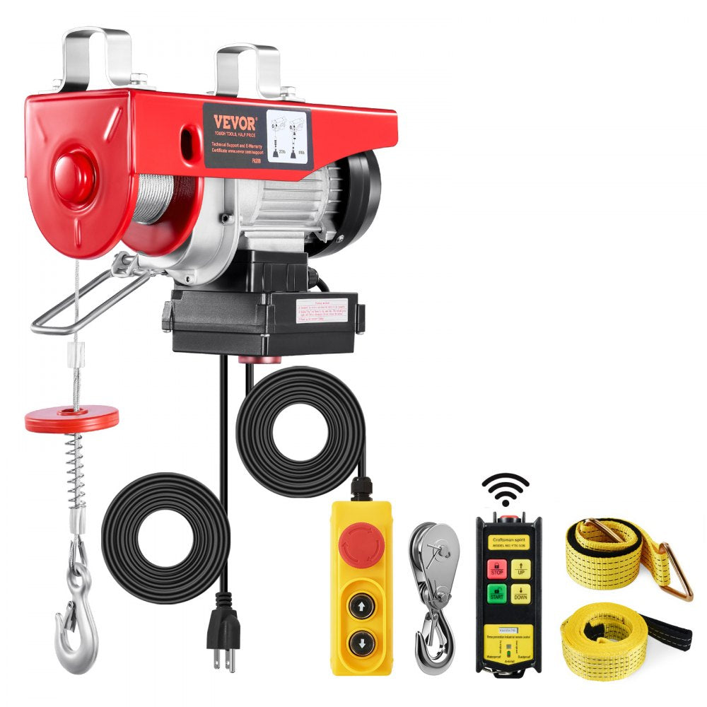VEVOR Electric Hoist, 440 lbs 120V Electric Winch with 328 ft Wireless & 14 ft Wired Remote Control, 40 ft Single Cable