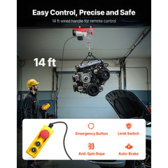 VEVOR Electric Hoist, 1320 lbs Lifting Capacity, 1150W 110V Electric Steel Wire Winch with 14ft Wired Remote Control