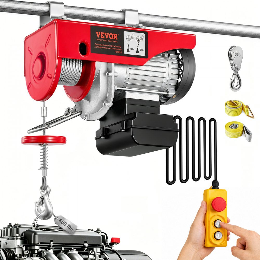 VEVOR Electric Hoist, 1320 lbs Lifting Capacity, 1150W 110V Electric Steel Wire Winch with 14ft Wired Remote Control