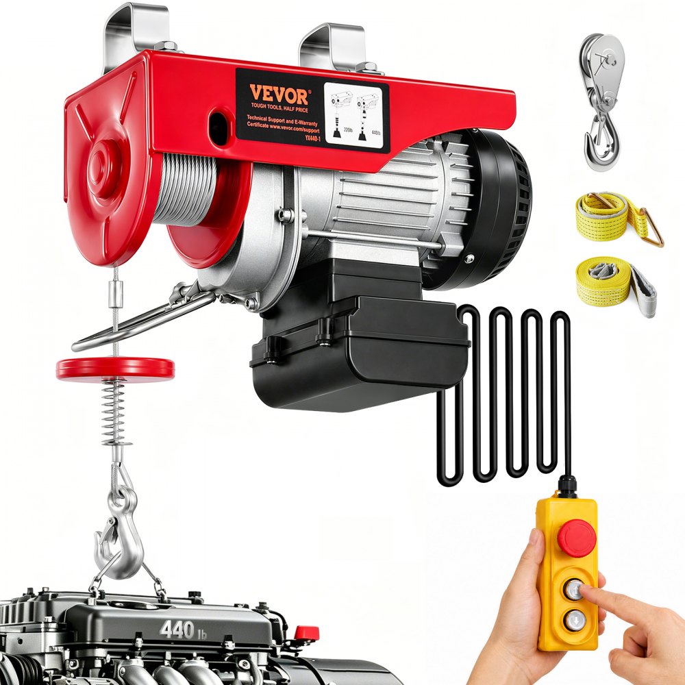 VEVOR Electric Hoist, 440lbs Garage Hoist with 14ft Wired Control, 110 volt Electric Hoist Winch 40ft Single Cable