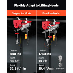 VEVOR Electric Hoist 1760lbs with 14ft Wired Remote Control, Electric Hoist 110 Volt with 40ft Single Cable Lifting