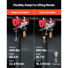 VEVOR 880lbs Electric Hoist with 14ft Wired Remote Control, 110V Electric Hoist Attic Lift 20-40 FT Lifting Height for