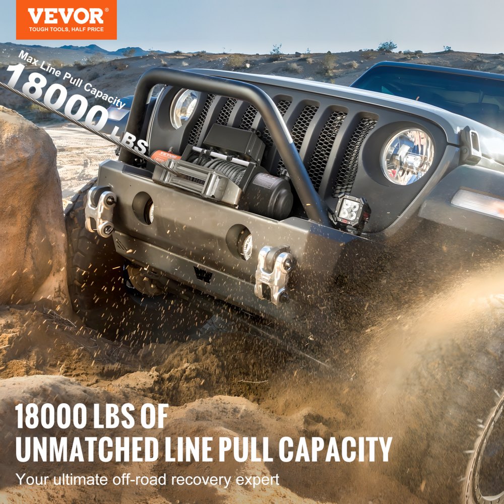 VEVOR Electric Winch, 18,000 lb, 12V DC Truck Winch with Φ7/16 in x 85 ft Steel Cable Roller Fairlead Wireless & Wired