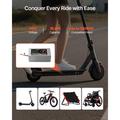 VEVOR 36V Electric Scooter Battery, 16Ah, Ebike Lithium Battery Pack with 30A BMS, Charger, T-Plug Expansion Cable