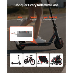 VEVOR 48V Electric Scooter Battery, 10Ah, Ebike Lithium Battery Pack with 30A BMS, Charger, T-Plug Expansion Cable