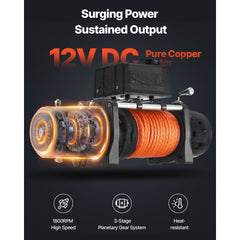 VEVOR Electric Winch, 13500 lbs Load Capacity, 12V DC Truck Winch with Φ3/8 in x 80 ft Synthetic Rope, Wireless & Wired