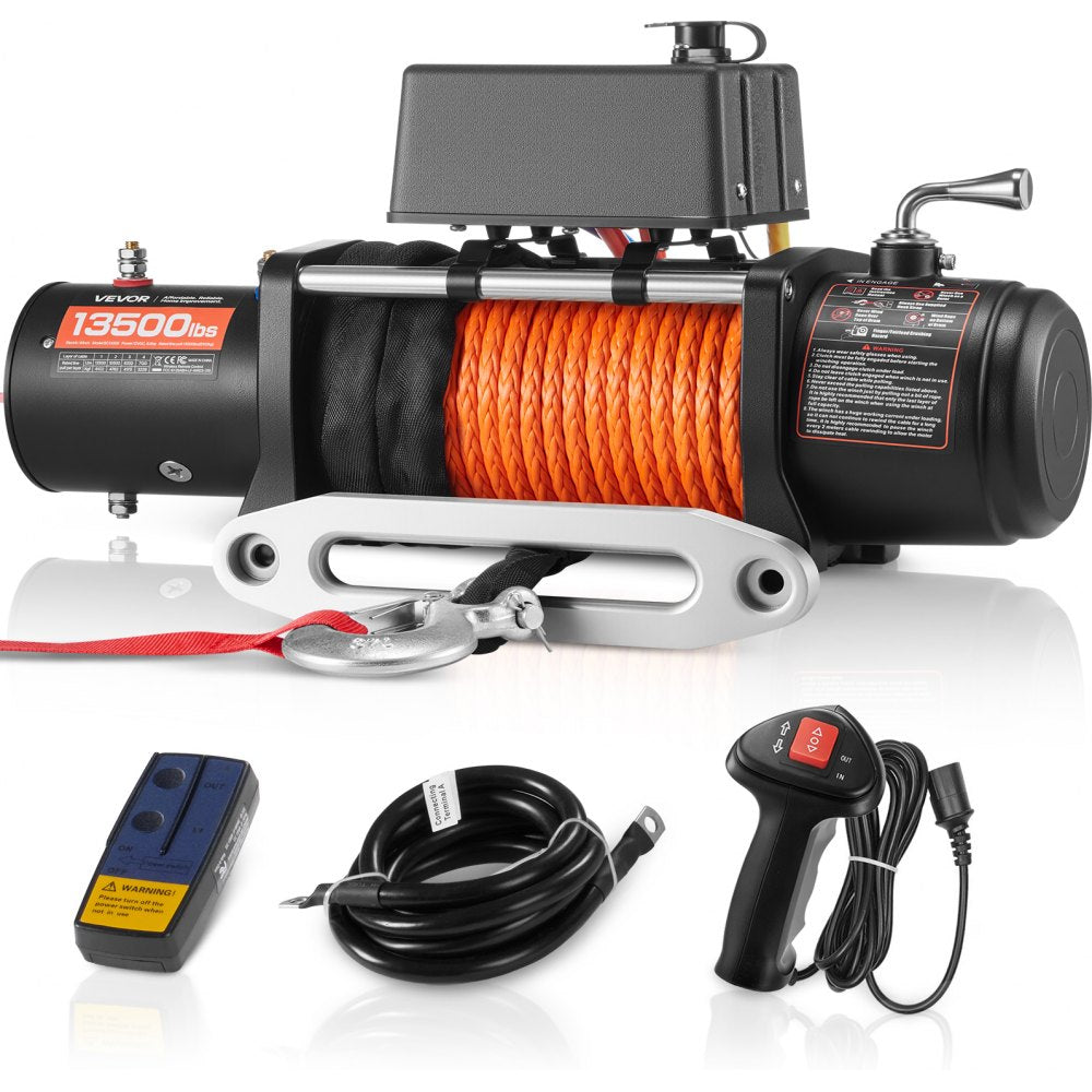 VEVOR Electric Winch, 13500 lbs Load Capacity, 12V DC Truck Winch with Φ3/8 in x 80 ft Synthetic Rope, Wireless & Wired