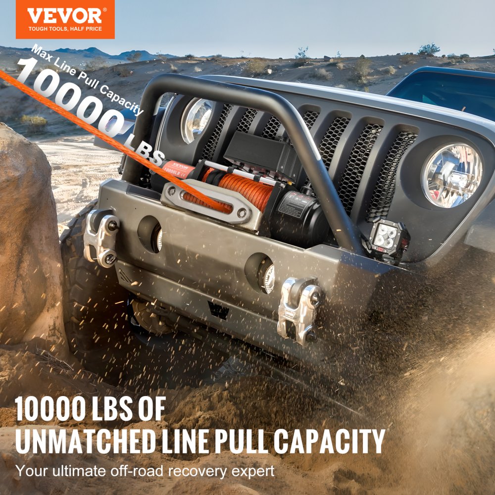 VEVOR Electric Winch, 10,000 lb, 12V DC Truck Winch with Φ7/20 in x 65 ft Synthetic Rope Aluminum Fairlead Wireless &
