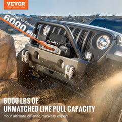 VEVOR Electric Winch, 6000 lb, 12V DC Truck Winch with Φ1/4 in x 55 ft Synthetic Rope Aluminum Fairlead Wireless &