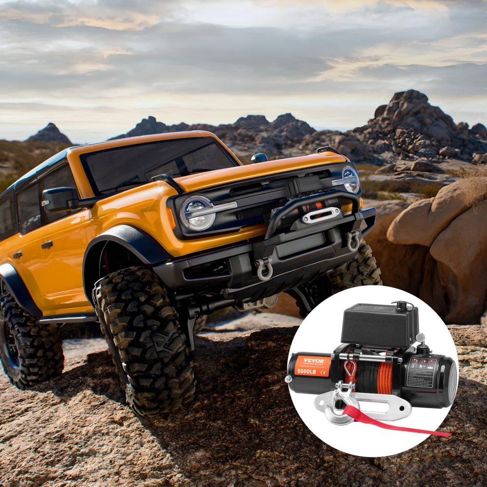 VEVOR Electric Winch, 6000 lb, 12V DC Truck Winch with Φ1/4 in x 55 ft Synthetic Rope Aluminum Fairlead Wireless &