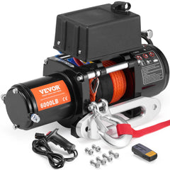 VEVOR Electric Winch, 6000 lb, 12V DC Truck Winch with Φ1/4 in x 55 ft Synthetic Rope Aluminum Fairlead Wireless &