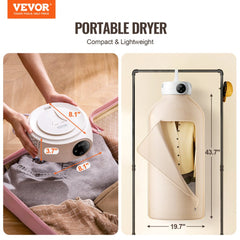 VEVOR Portable Clothes Dryer, Clothes Dryer with Dryer Bag, PTC Heating & LED Display, Foldable Mini Dryer with 5-H