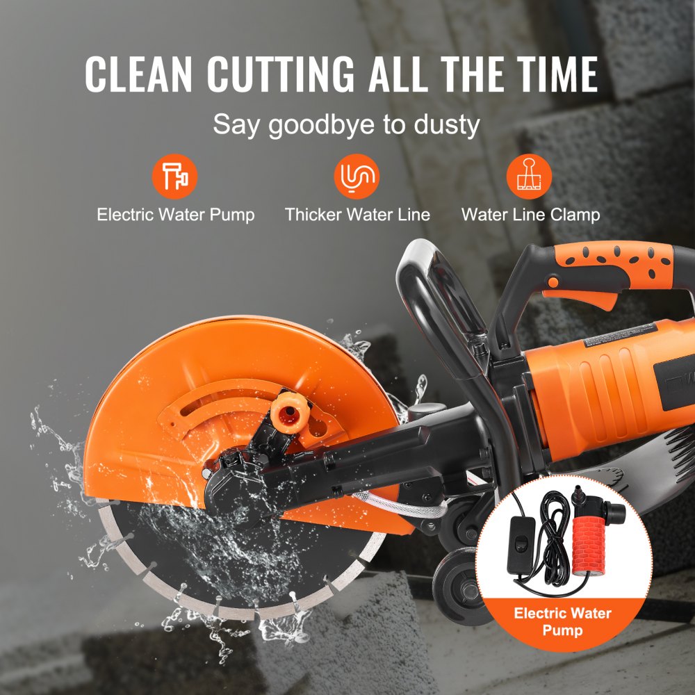 VEVOR Electric Concrete Saw, 12 in, 1800 W Motor Circular Saw Cutter with Max. 4.5 in Adjustable Cutting Depth, Wet