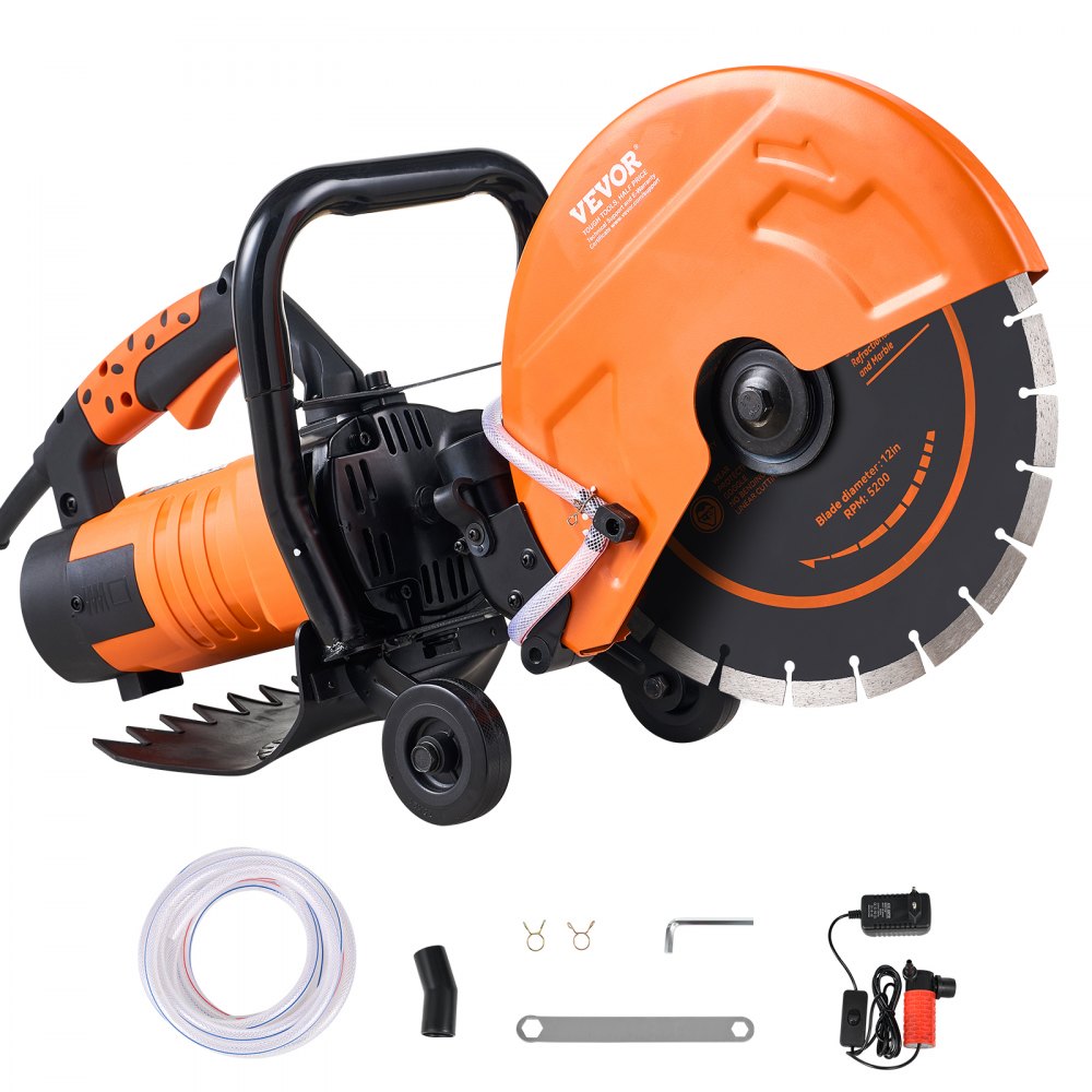 VEVOR Electric Concrete Saw, 12 in, 1800 W Motor Circular Saw Cutter with Max. 4.5 in Adjustable Cutting Depth, Wet