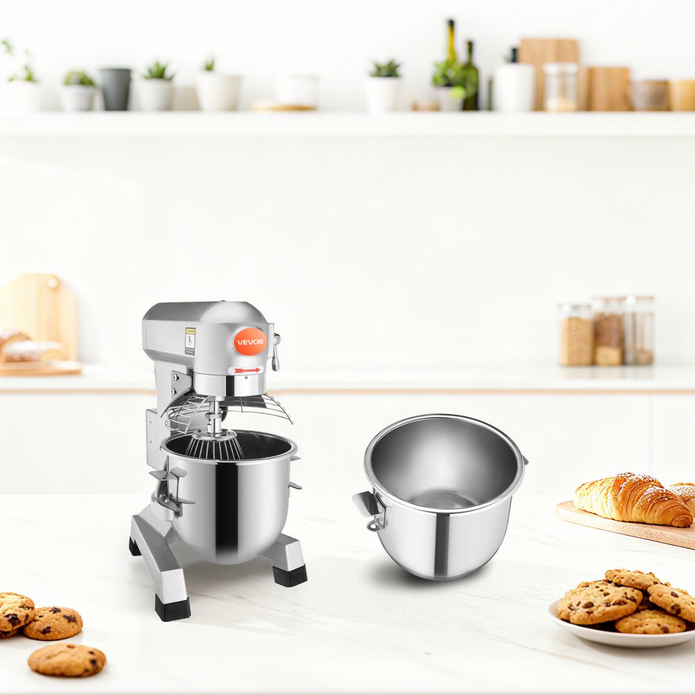 VEVOR Commercial Food Mixer 15Qt 600W 3 Speeds Adjustable 110/178/390 RPM Heavy Duty 110V with Stainless Steel Bowl
