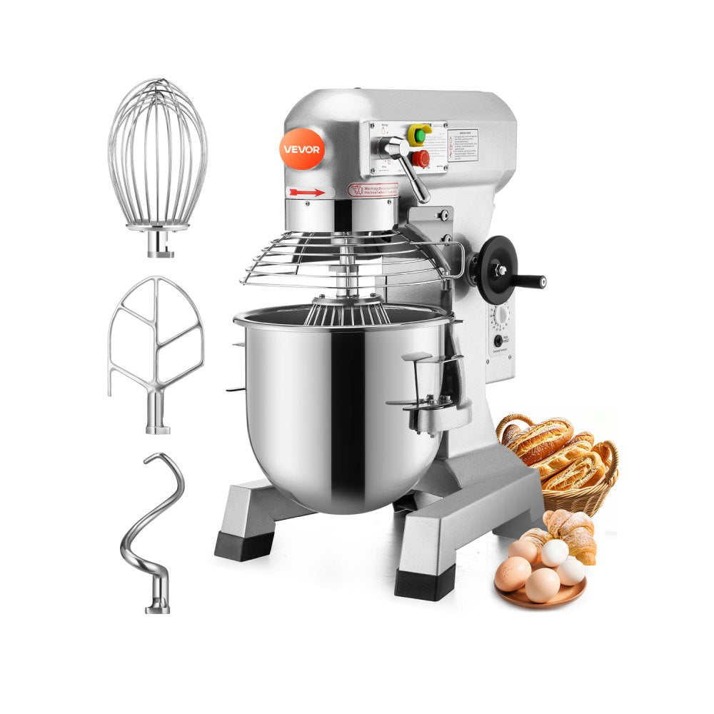 VEVOR Commercial Food Mixer 20Qt 750W 3 Speeds Adjustable 105 180 and 408 RPM Food Processor Heavy Duty with Stainless