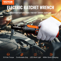 VEVOR 3/8" Cordless Electric Ratchet Wrench Set, 12V 33 Ft-lbs Power Ratchet Tool Kit, 45-Min Fast Charge, 2-Pack 2.0Ah