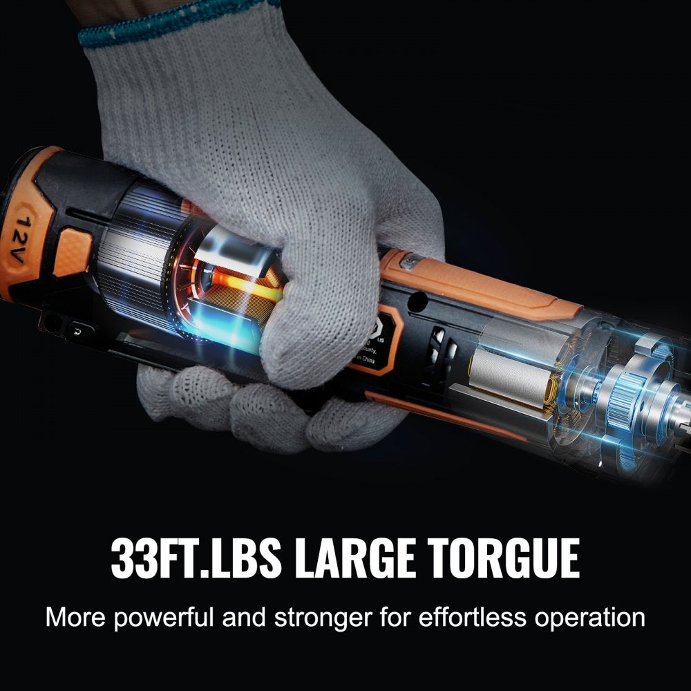 VEVOR 3/8" Cordless Electric Ratchet Wrench Set, 12V 33 Ft-lbs Power Ratchet Tool Kit, 45-Min Fast Charge, 2-Pack 2.0Ah