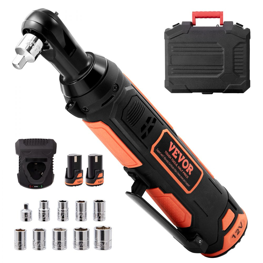 VEVOR 3/8" Cordless Electric Ratchet Wrench Set, 12V 33 Ft-lbs Power Ratchet Tool Kit, 45-Min Fast Charge, 2-Pack 2.0Ah
