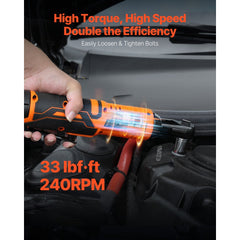 VEVOR Cordless Ratchet Wrench, 3/8 inch Drive, 240 RPM, up to 33 ft-lbs of Torque, Battery Powered Electric Ratchet