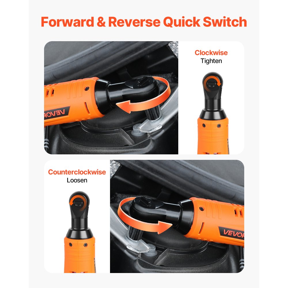 VEVOR Cordless Ratchet Wrench, 3/8 inch Drive, 240 RPM, up to 33 ft-lbs of Torque, Battery Powered Electric Ratchet