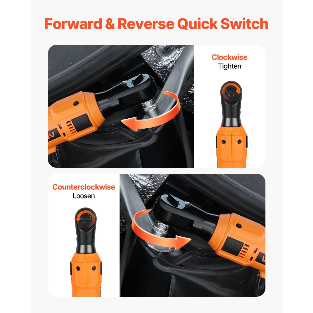 VEVOR Cordless Ratchet Wrench, 3/8 inch Drive, 230 RPM, up to 88 ft-lbs of Torque, Battery Powered Electric Ratchet