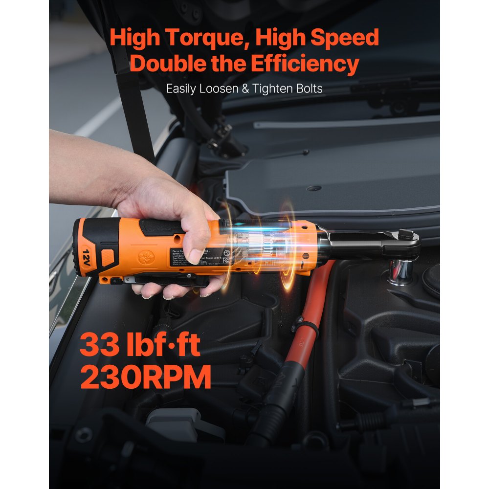 VEVOR Cordless Ratchet Wrench, 3/8 inch Drive, 230 RPM, up to 33 ft-lbs of Torque, Battery Powered Electric Ratchet