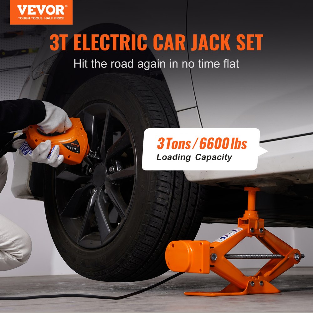 VEVOR Electric Car Jack, 3 Tons /6600 lbs Scissor Jack with Electric Impact Wrench, 12V Car Jack with Double Saddles