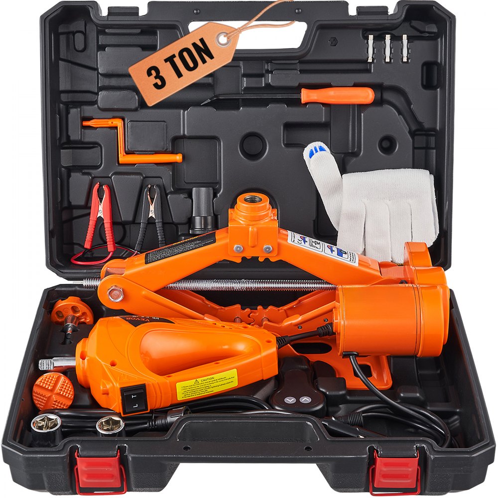VEVOR Electric Car Jack, 3 Tons /6600 lbs Scissor Jack with Electric Impact Wrench, 12V Car Jack with Double Saddles