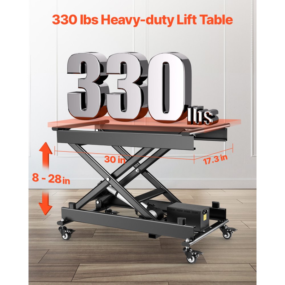 VEVOR Electric Lift Table, 330 lbs Capacity Single Scissor Lift Table, 8 - 28 in Height Adjustable Lifting Platform