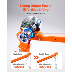 VEVOR Electric Truck Crane, 2200 lbs Pickup Truck Crane with 12V 6000 lbs Electric Winch, 360° Rotating Telescopic