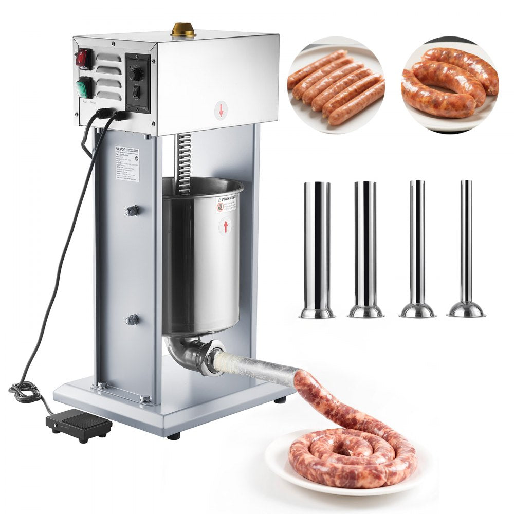VEVOR Electric Sausage Stuffer, 22 LBS / 10 L Vertical Meat Filler with Stepless Speed Adjustment, Stainless Steel