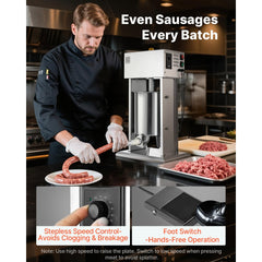 VEVOR Electric Sausage Stuffer, 22 LBS / 10 L Vertical Meat Stuffer, Stepless Speed Control and Foot Pedal, Stainless