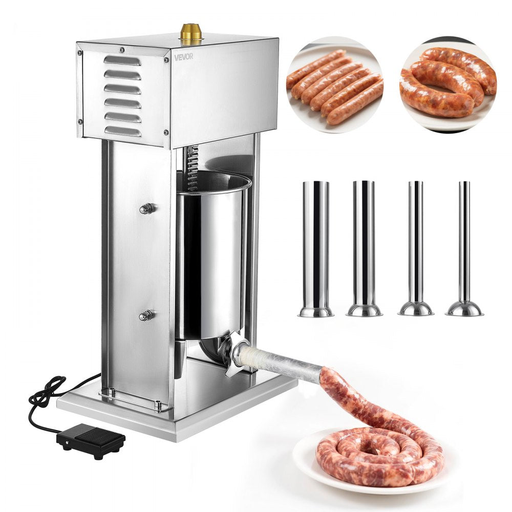 VEVOR Electric Sausage Stuffer, 22 LBS / 10 L Vertical Meat Stuffer, Stepless Speed Control and Foot Pedal, Stainless