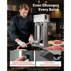 VEVOR Electric Sausage Stuffer, 25 LBS / 12 L Vertical Meat Stuffer, Stepless Speed Control and Foot Pedal, Stainless