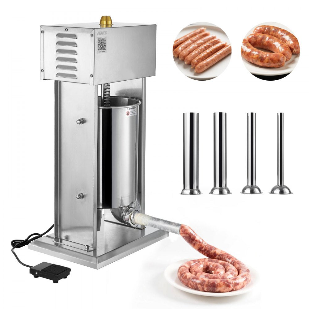 VEVOR Electric Sausage Stuffer, 25 LBS / 12 L Vertical Meat Stuffer, Stepless Speed Control and Foot Pedal, Stainless