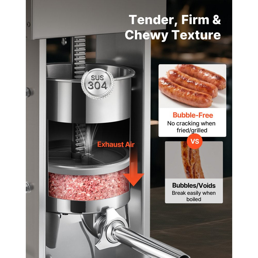 VEVOR Electric Sausage Stuffer, 33 LBS / 15 L Vertical Meat Stuffer, Stepless Speed Control and Foot Pedal, Stainless