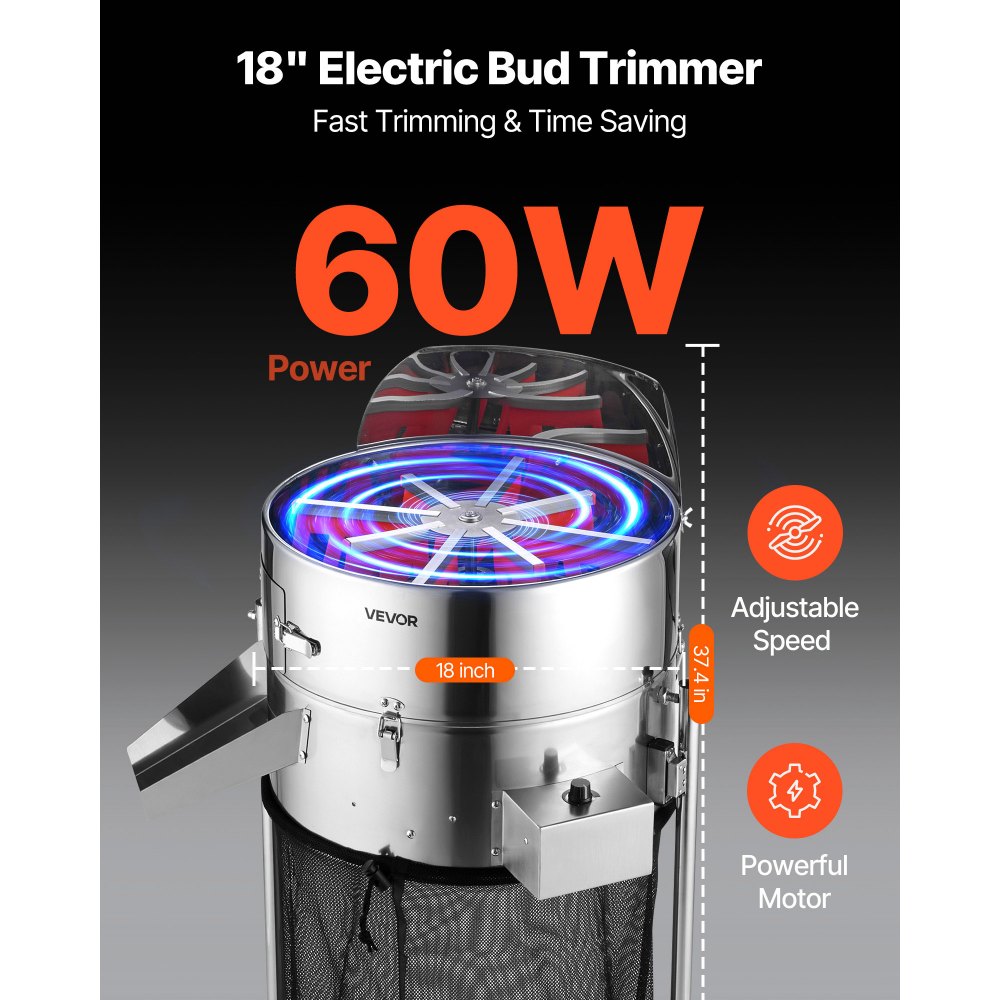 VEVOR Electric Bud Leaf Trimmer, 18 in Tiltable Bud Trimmer with Sharp Stainless Steel Blades, Adjustable Speed