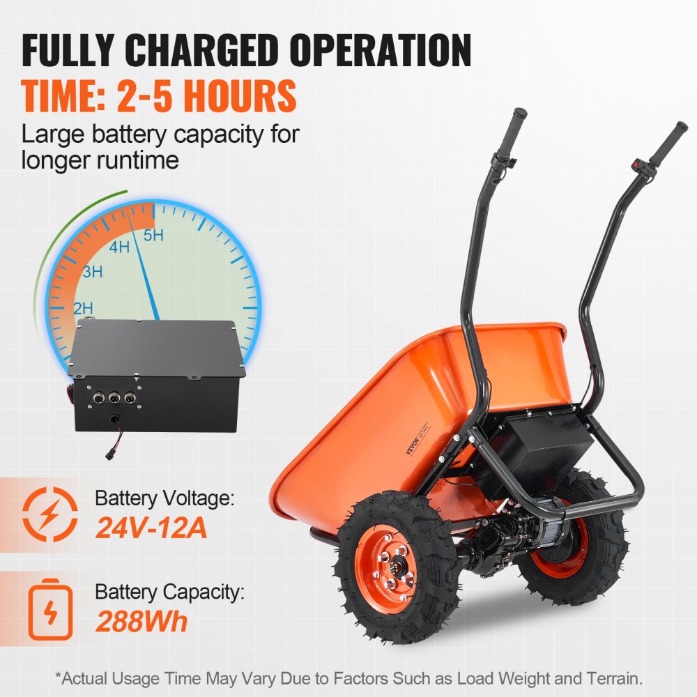 VEVOR Electric Wheelbarrow Cart, 500W Powered Utility Garden Wagon Dump Cart, 4.5 Cu Ft Load & 573 lbs Capacity with